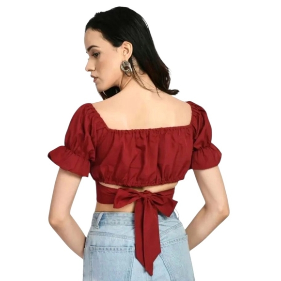 Better Be - Burgundy Crop Top Back Ties - Picture 2 of 12